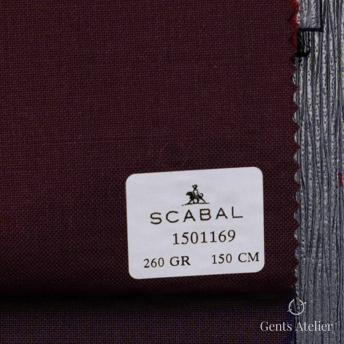 Образец ткани Scabal 1501169 с этикеткой, тёмный баклажановый