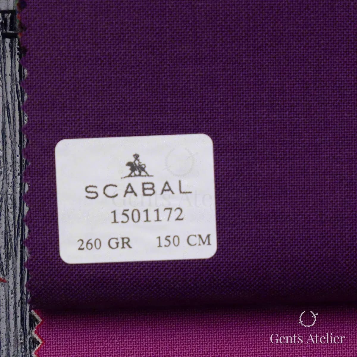 Образец ткани Scabal 1501172 с этикеткой, насыщенный тёмно-фиолетовый (сливовый)