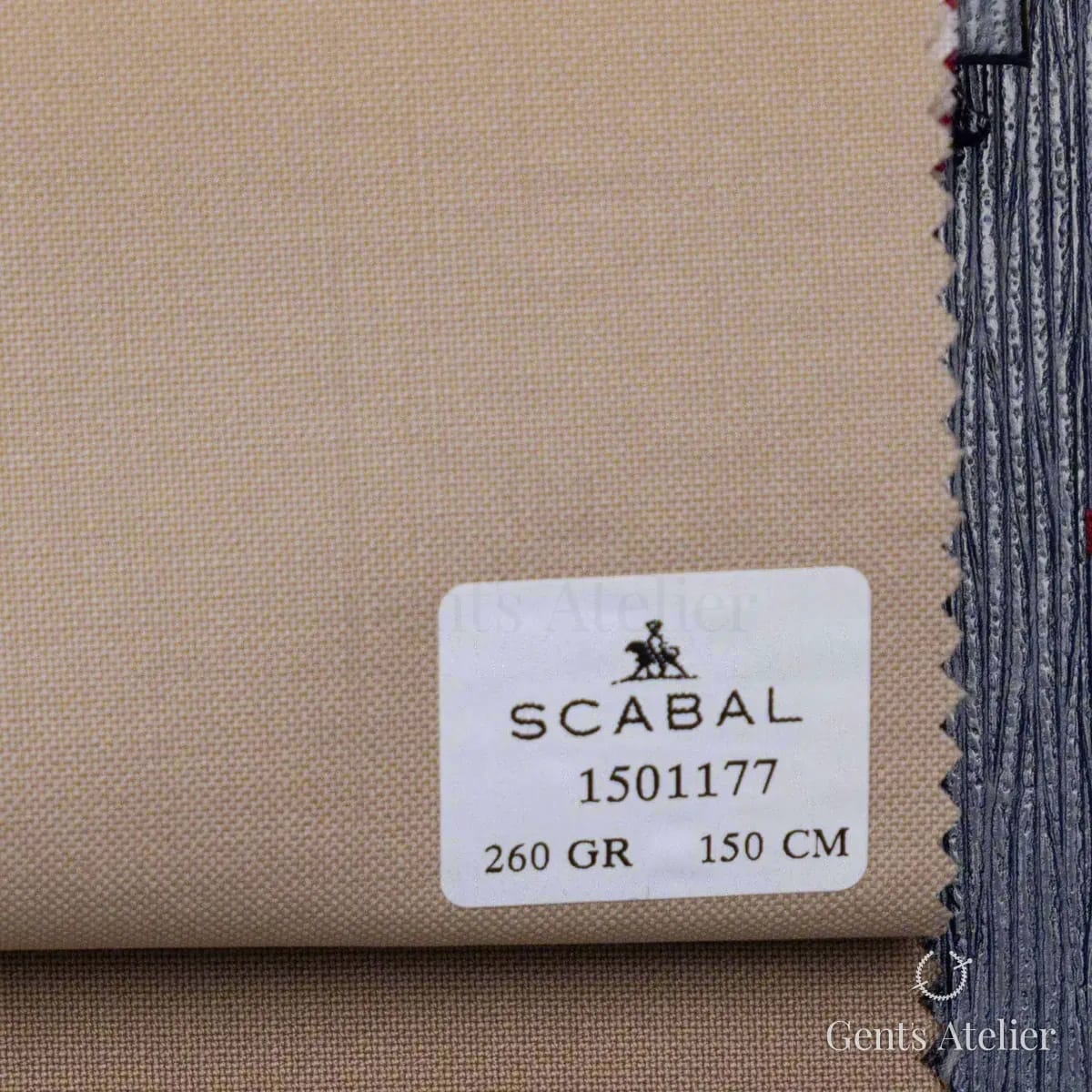 Образец ткани Scabal 1501177 с этикеткой, тёмно-бежевый табачный