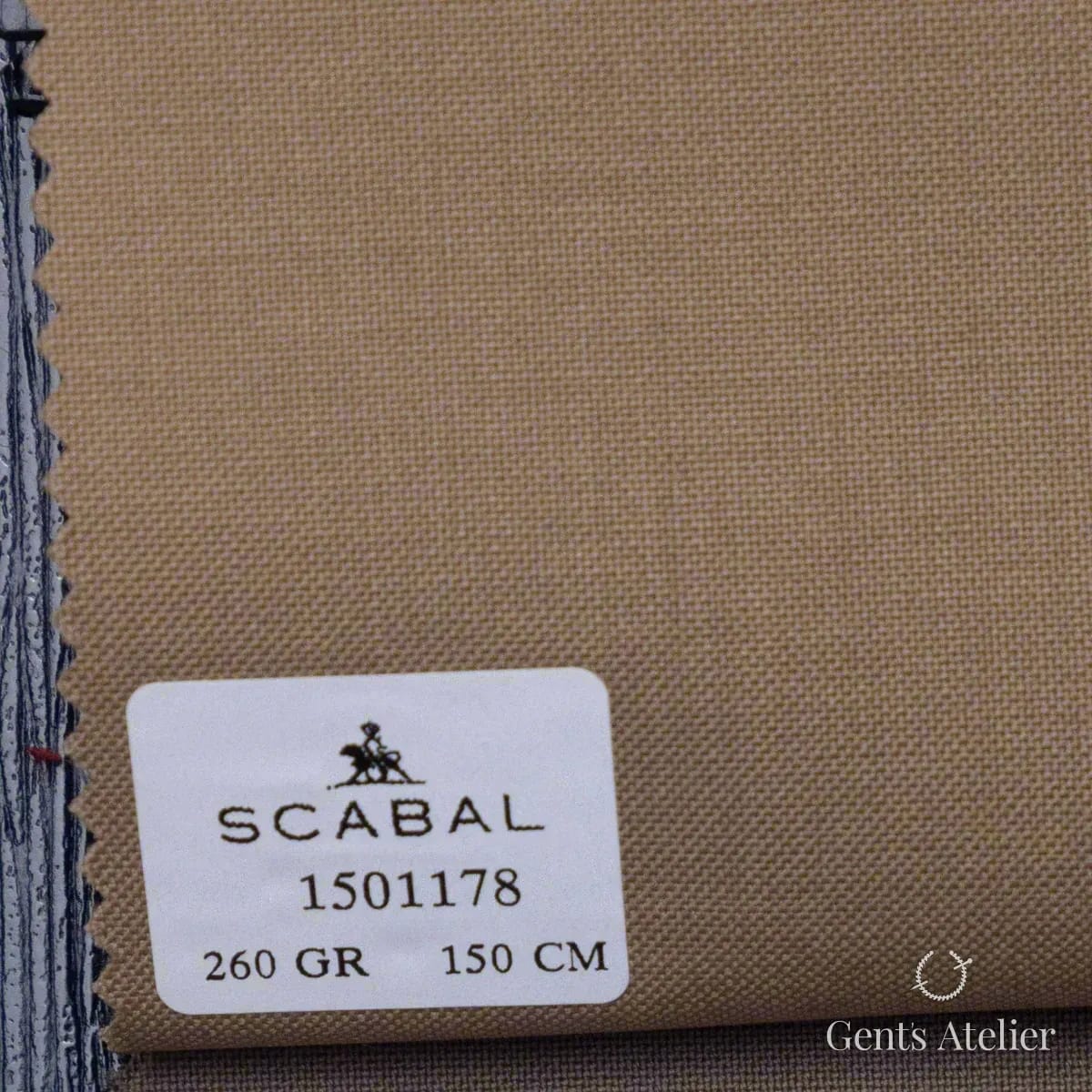 Образец ткани Scabal 1501178 с этикеткой, серо-коричневый (тауп)