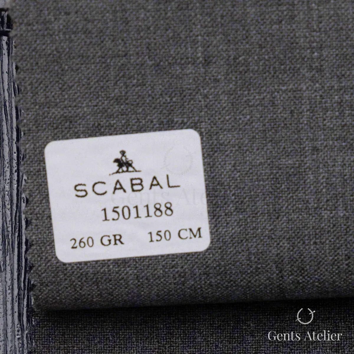 Образец ткани Scabal 1501188 с этикеткой, почти чёрный тёмно-синий