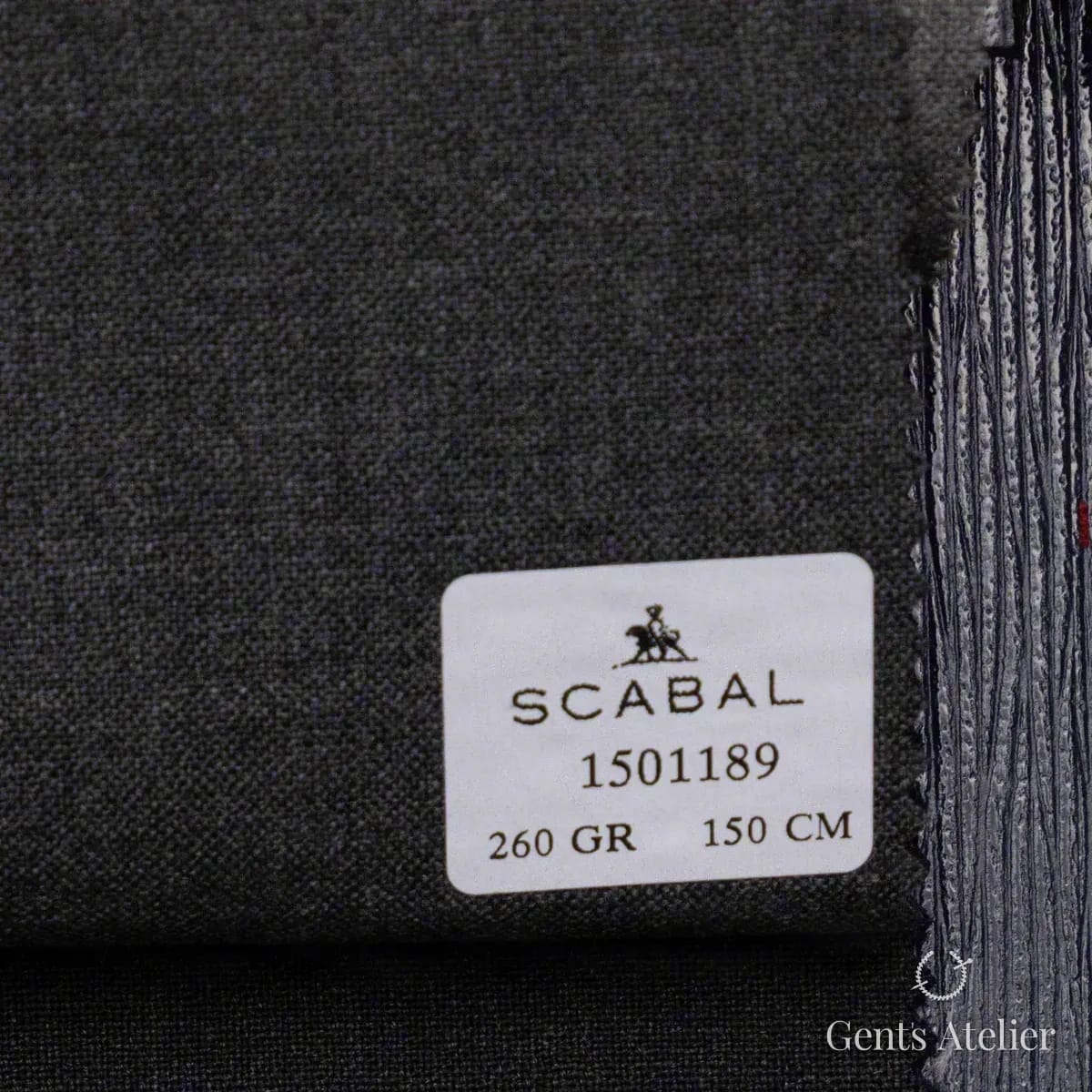 Образец ткани Scabal 1501189 с этикеткой, тёмно-синий, почти чёрный
