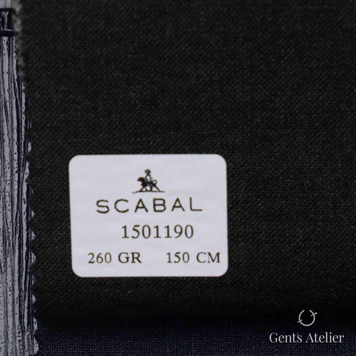Образец ткани Scabal 1501190 с этикеткой, тёмно-синий