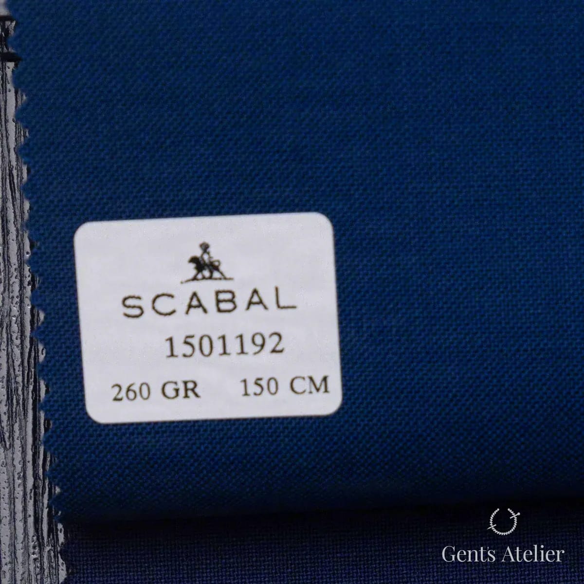 Образец ткани Scabal 1501192 с этикеткой, тёмно-синий