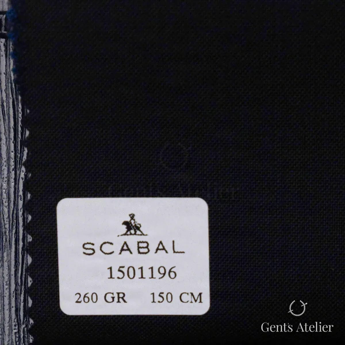 Образец ткани Scabal 1501196 с этикеткой, тёмно-синий, почти чёрный