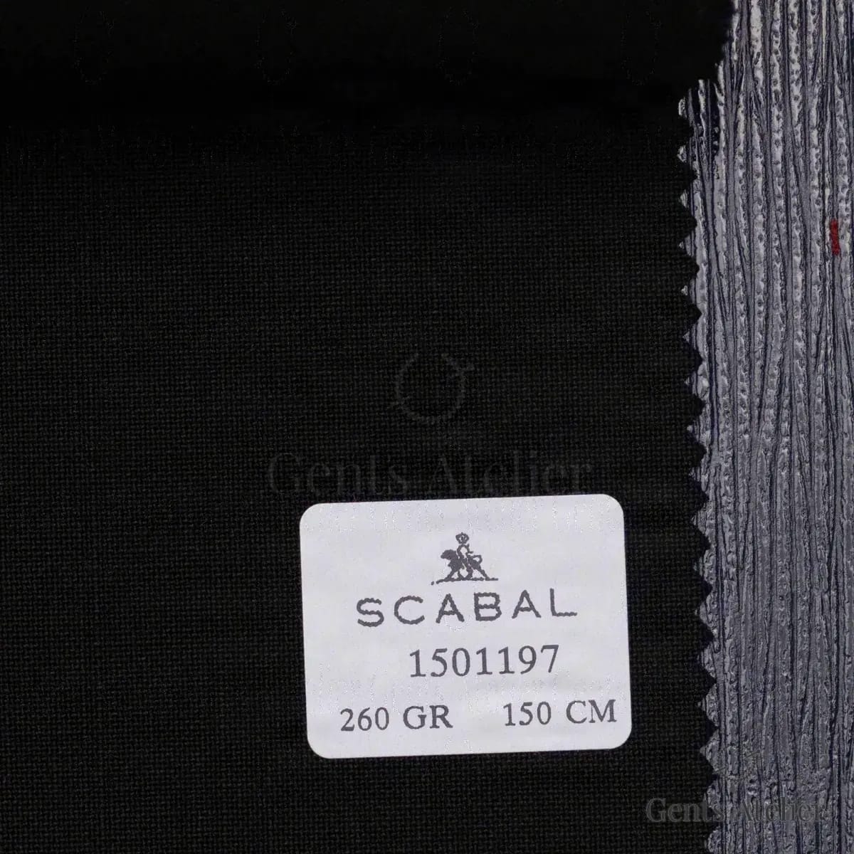 Образец ткани Scabal 1501197 с этикеткой, тёмно-синий/чёрно-синий