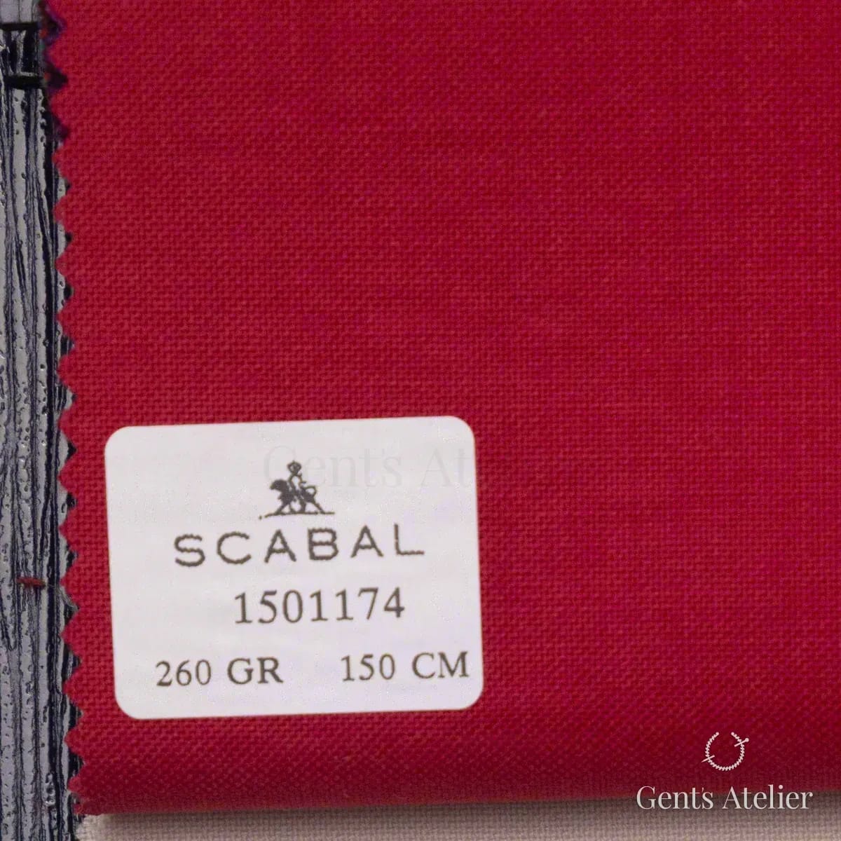 Образец ткани Scabal 1501174 с этикеткой, малиново-красный