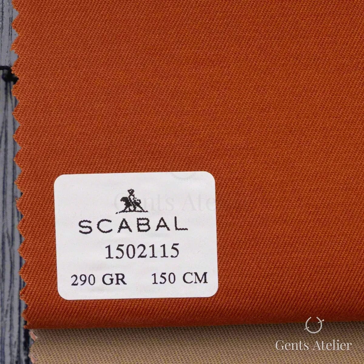 Образец ткани Scabal 1502115 с этикеткой, терракотовый (ржаво-оранжевый)