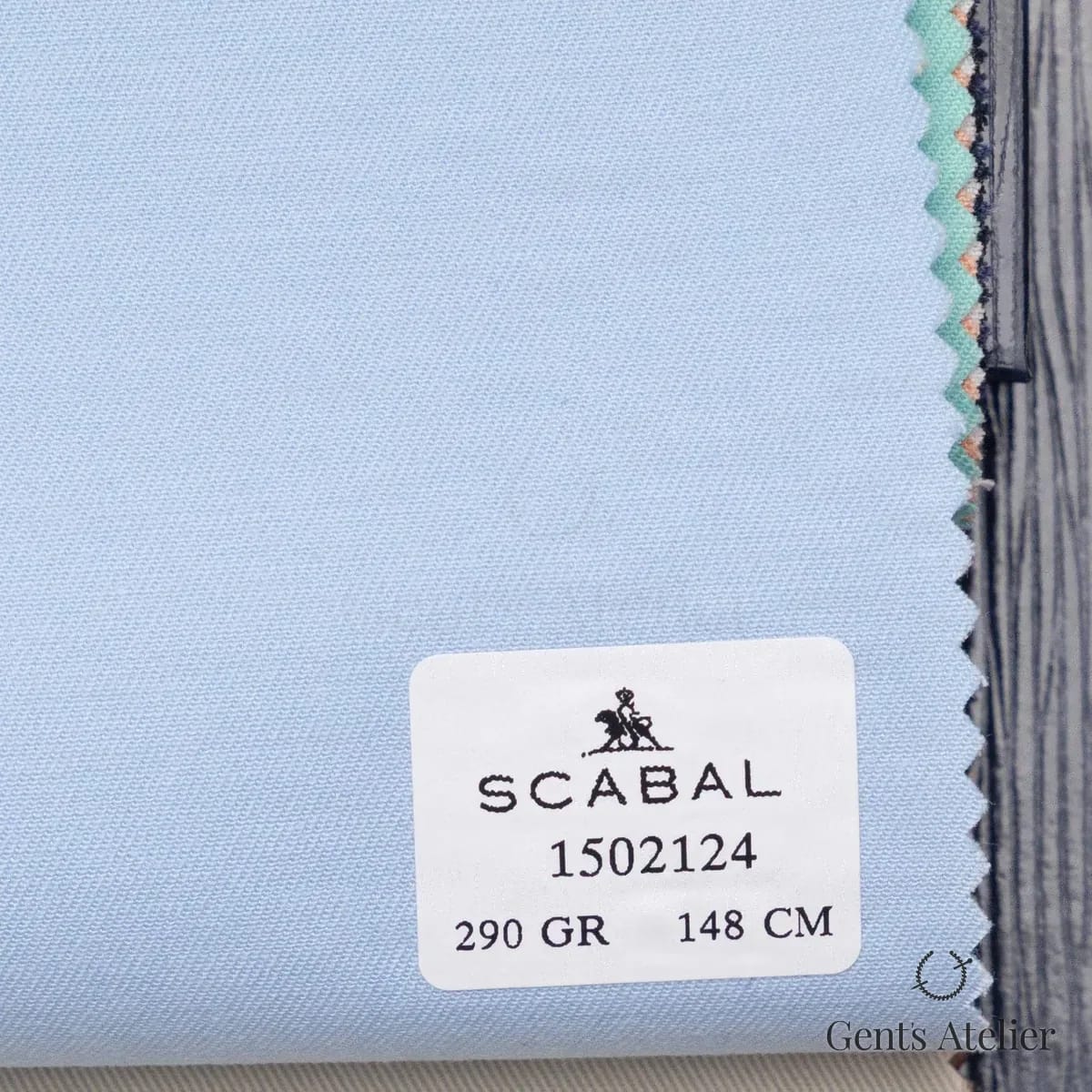 Образец ткани Scabal 1502124 с этикеткой, голубой