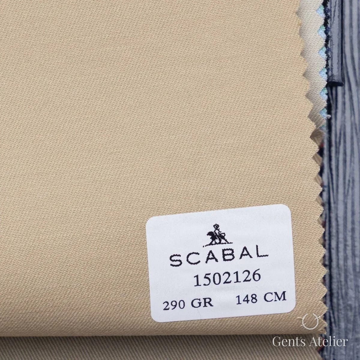 Образец ткани Scabal 1502126 с этикеткой, золотисто-бежевый, верблюжий