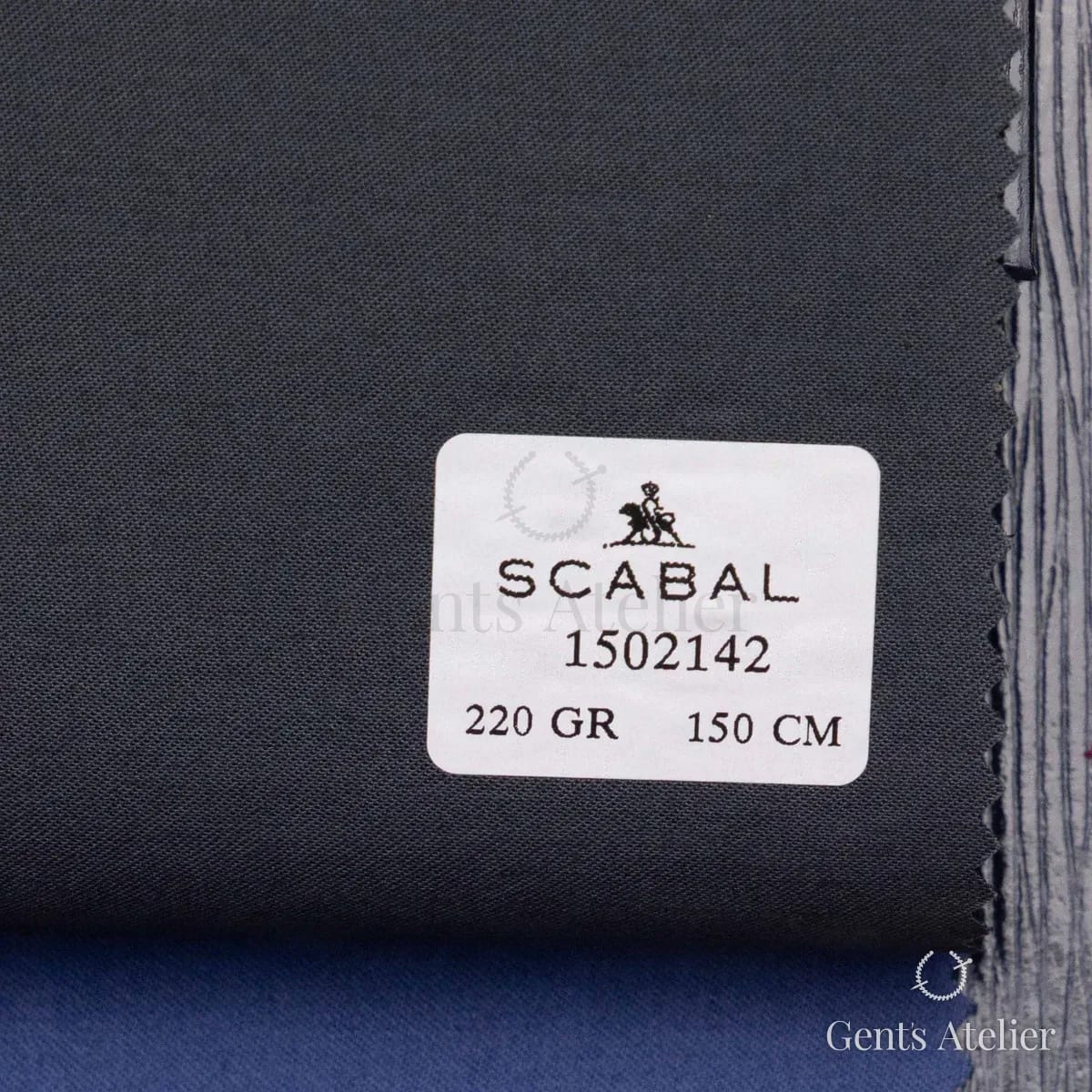 Образец ткани Scabal 1502142 с этикеткой, тёмно-серый (графит)