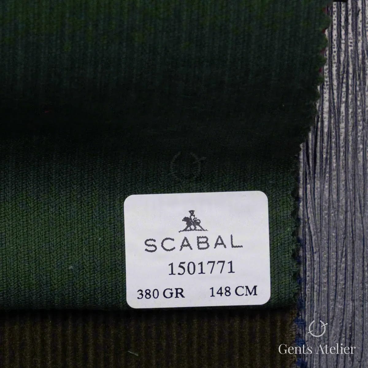 Образец ткани Scabal 1501771 с этикеткой, тёмно-зелёный (бутылочный)