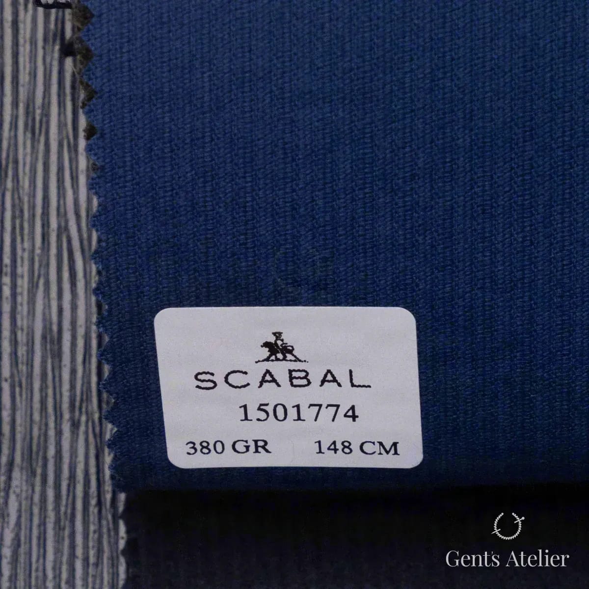 Образец ткани Scabal 1501774 с этикеткой, тёмно-синий (морской)
