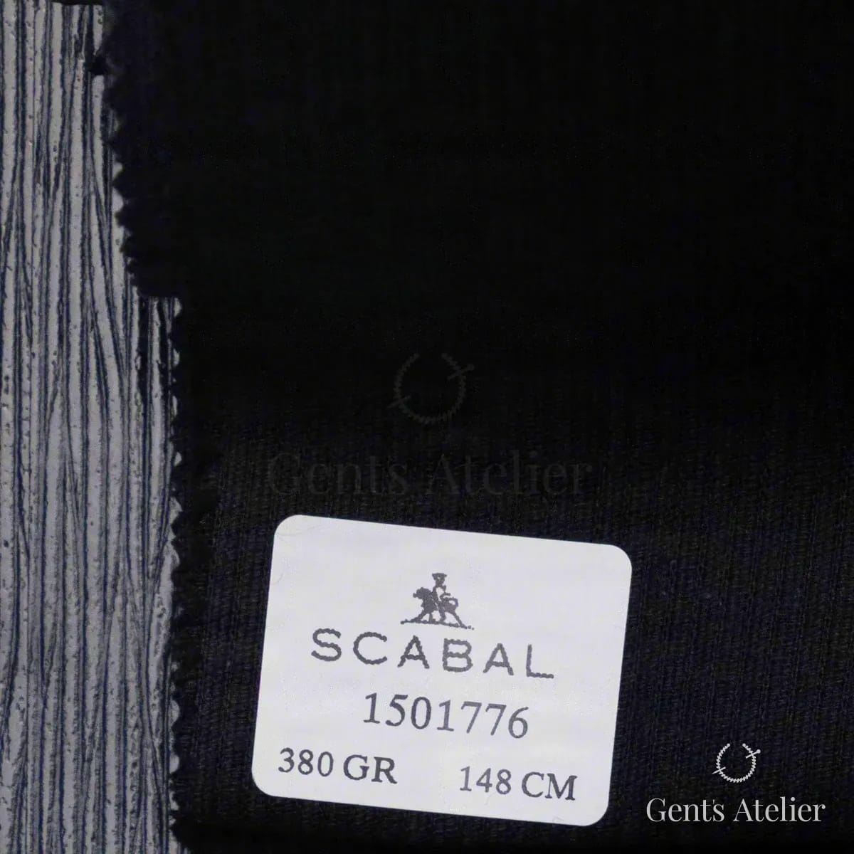 Образец ткани Scabal 1501776 с этикеткой, тёмно-синий, почти чёрный