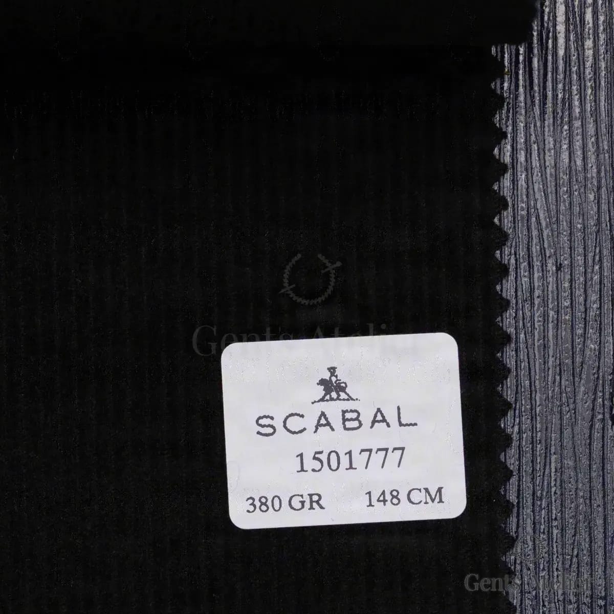 Образец ткани Scabal 1501777 с этикеткой, тёмно-синий, почти чёрный