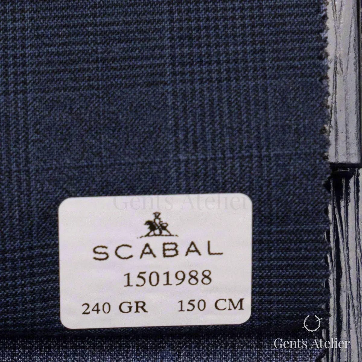 Образец ткани Scabal 1501988 с этикеткой, тёмно-синий