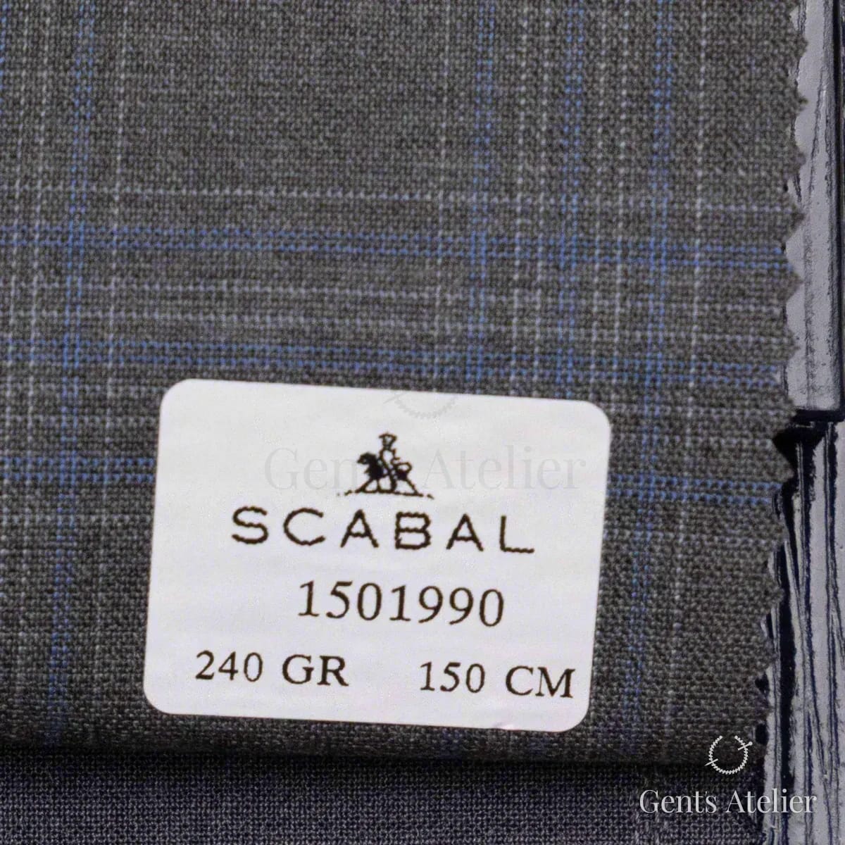 Образец ткани Scabal 1501990 с этикеткой, тёмно-серый с синим отливом