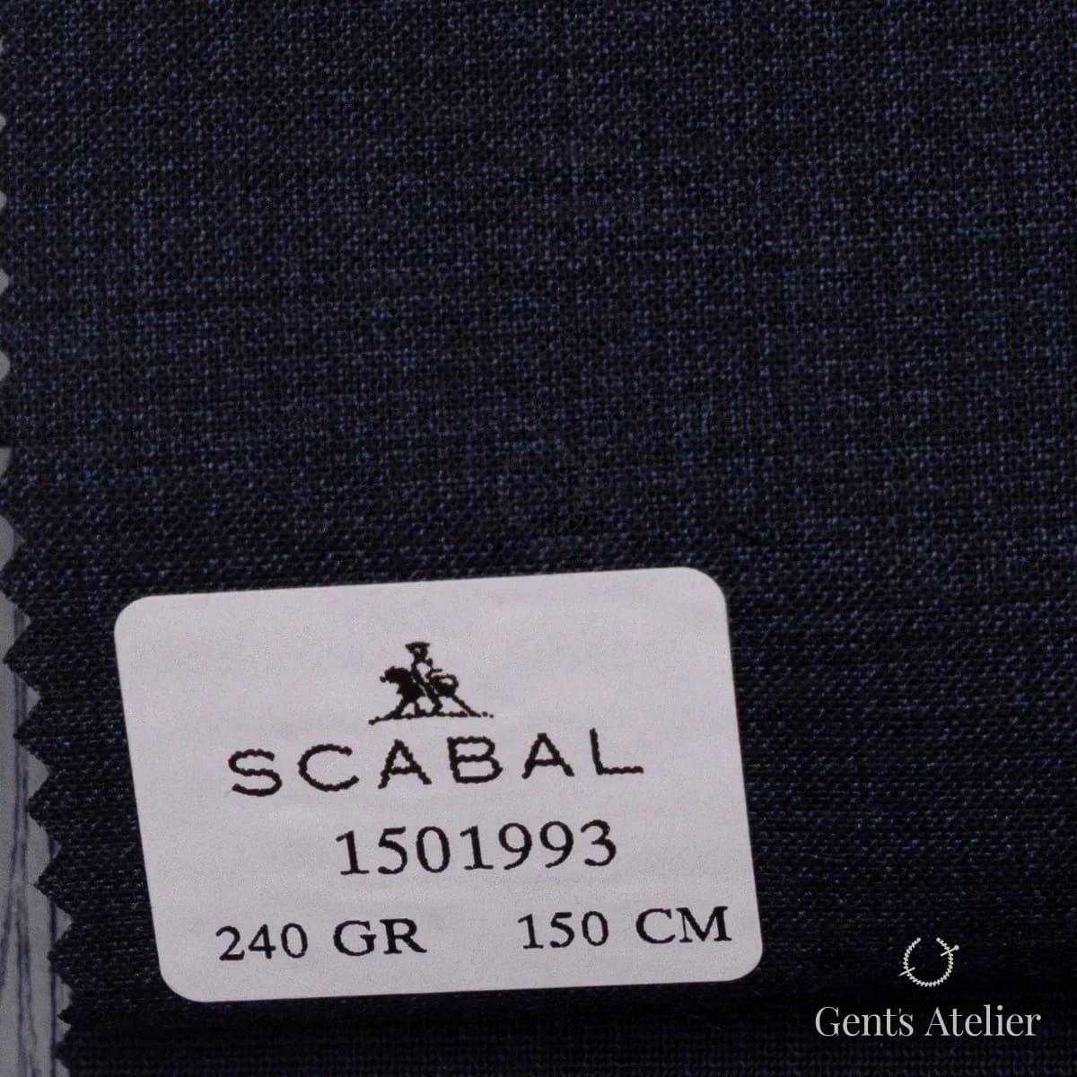 Образец ткани Scabal 1501993 с этикеткой, тёмно-синий