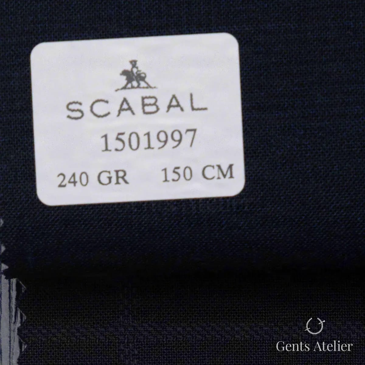 Образец ткани Scabal 1501997 с этикеткой, глубокий тёмно-синий