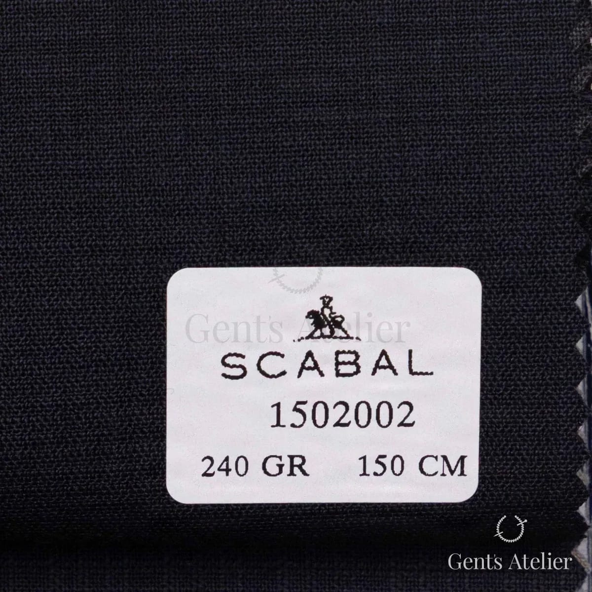 Образец ткани Scabal 1502002 с этикеткой, тёмно-синий