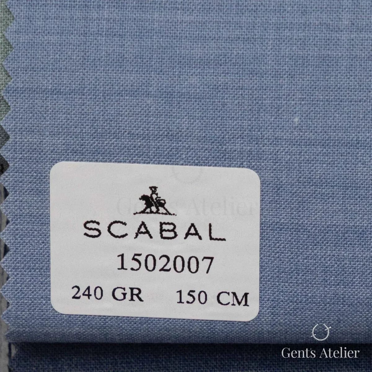 Образец ткани Scabal 1502007 с этикеткой, джинсово-голубой (голубовато-серый)