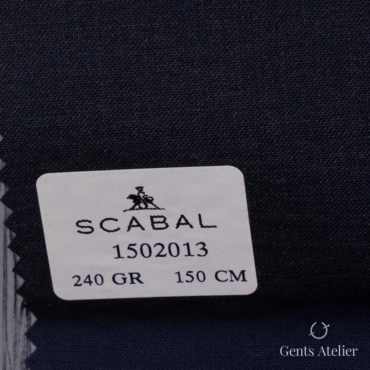 Образец ткани Scabal 1502013 с этикеткой, тёмно-синий