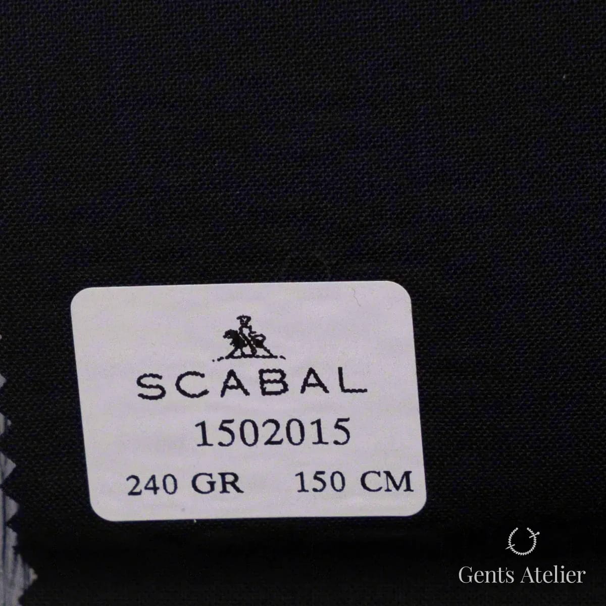 Образец ткани Scabal 1502015 с этикеткой, почти чёрный тёмно-синий