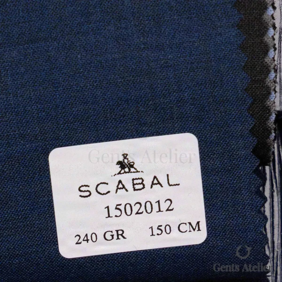 Образец ткани Scabal 1502012 с этикеткой, тёмно-синий
