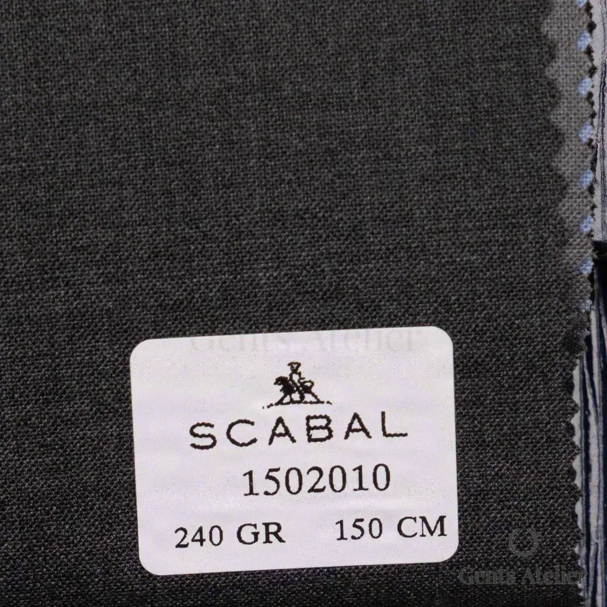 Образец ткани Scabal 1502010 с этикеткой, тёмно-серый
