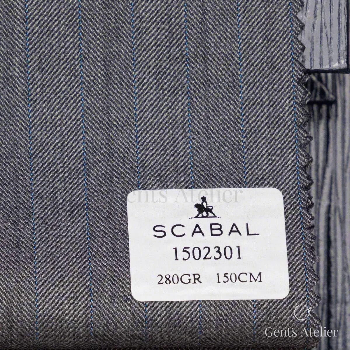 Образец ткани Scabal 1502301 с этикеткой, стальной серый