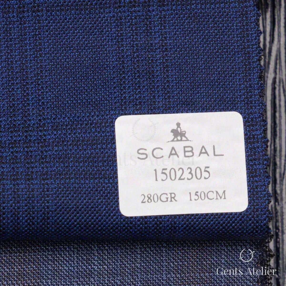 Образец ткани Scabal 1502305 с этикеткой, тёмно-синий