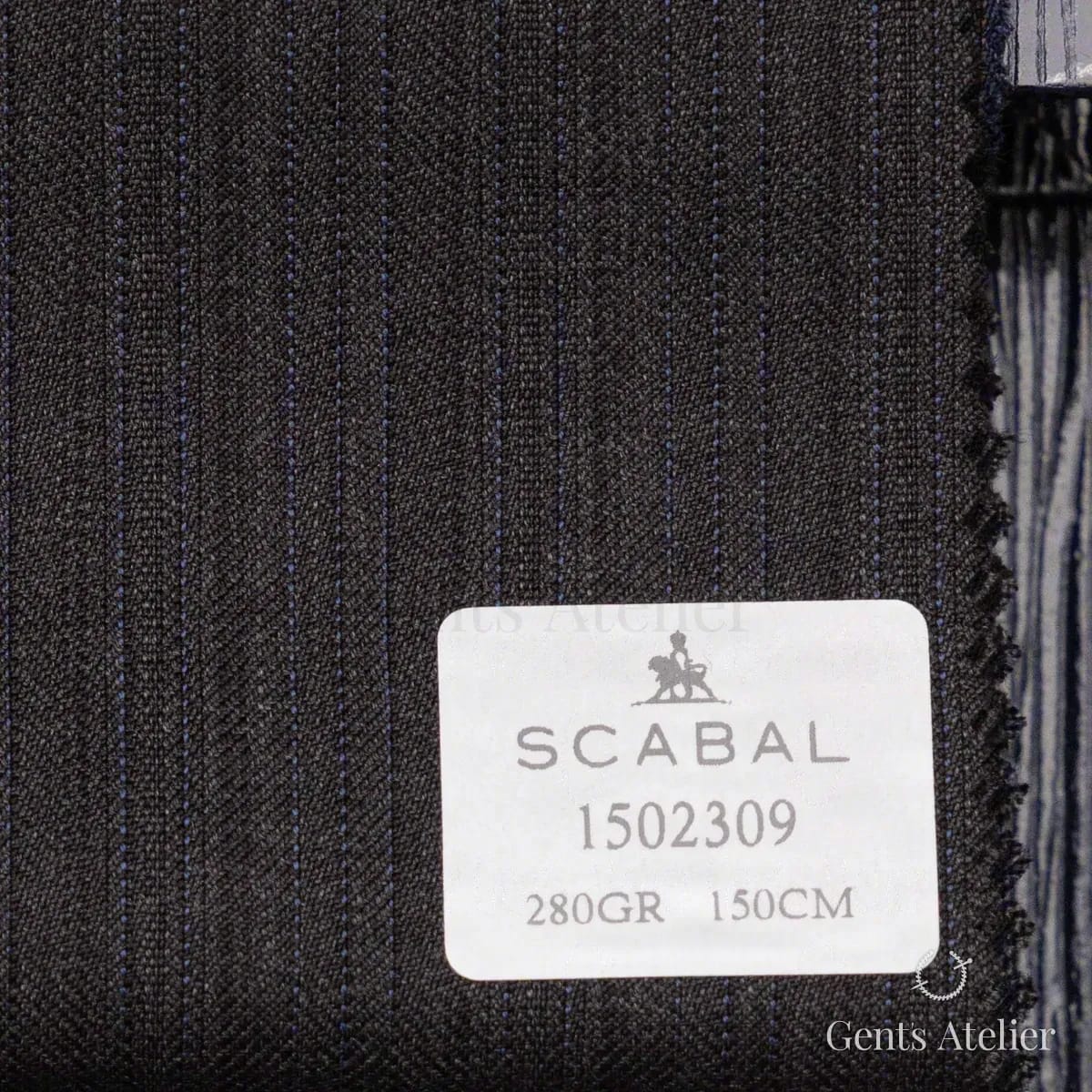 Образец ткани Scabal 1502309 с этикеткой, тёмно-синий
