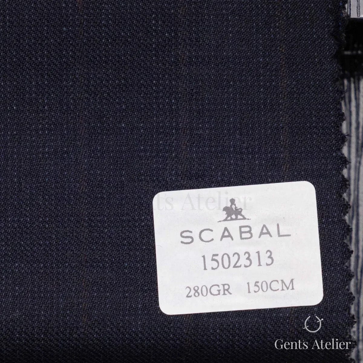 Образец ткани Scabal 1502313 с этикеткой, тёмно-синий