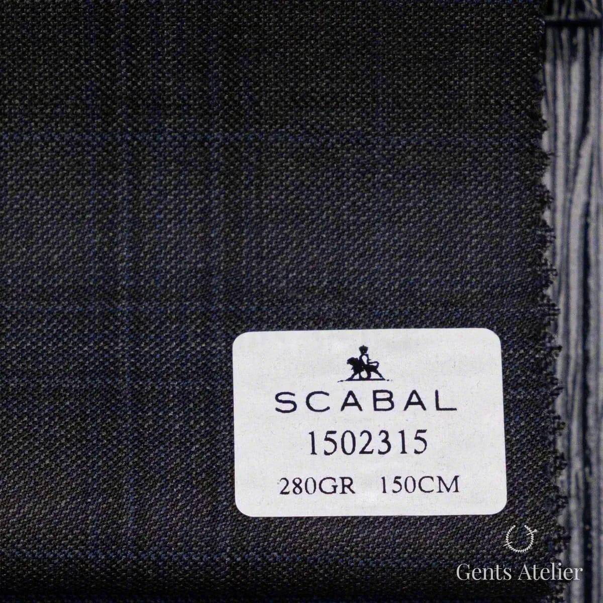 Образец ткани Scabal 1502315 с этикеткой, тёмно-серый