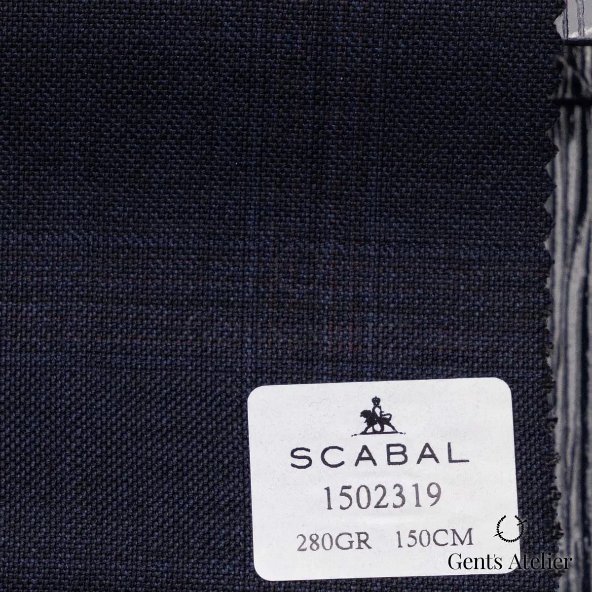 Образец ткани Scabal 1502319 с этикеткой, тёмно-синий