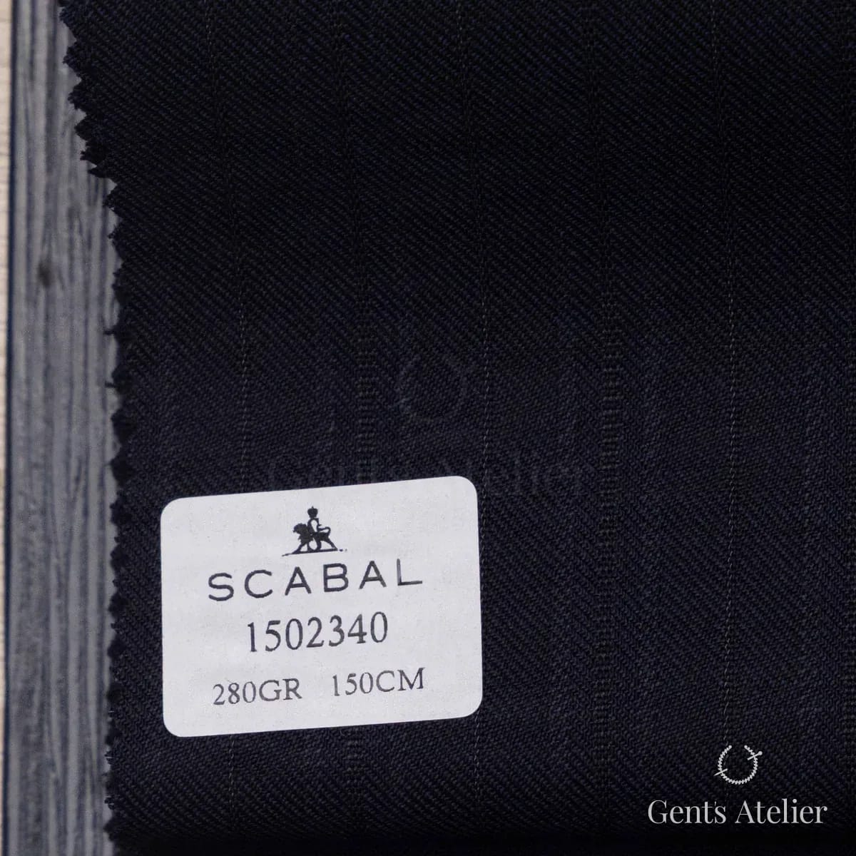 Образец ткани Scabal 1502340 с этикеткой, синий