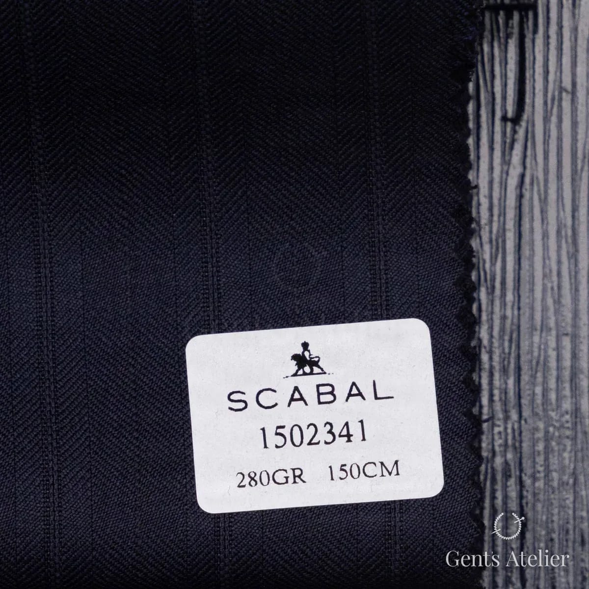Образец ткани Scabal 1502341 с этикеткой, синий