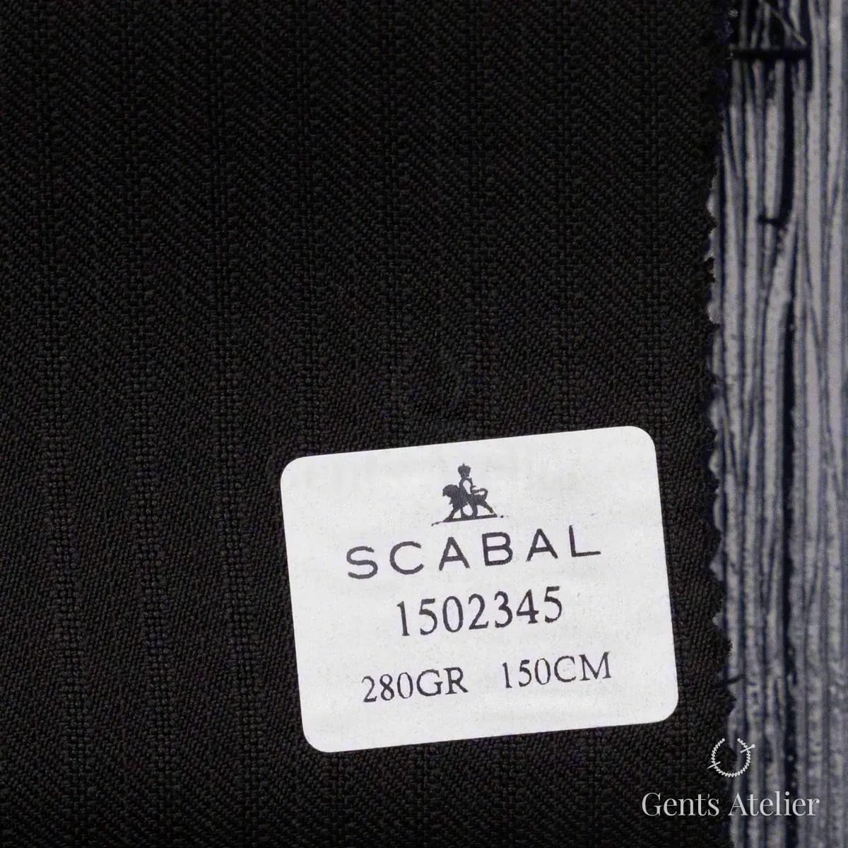 Образец ткани Scabal 1502345 с этикеткой, серо-синий