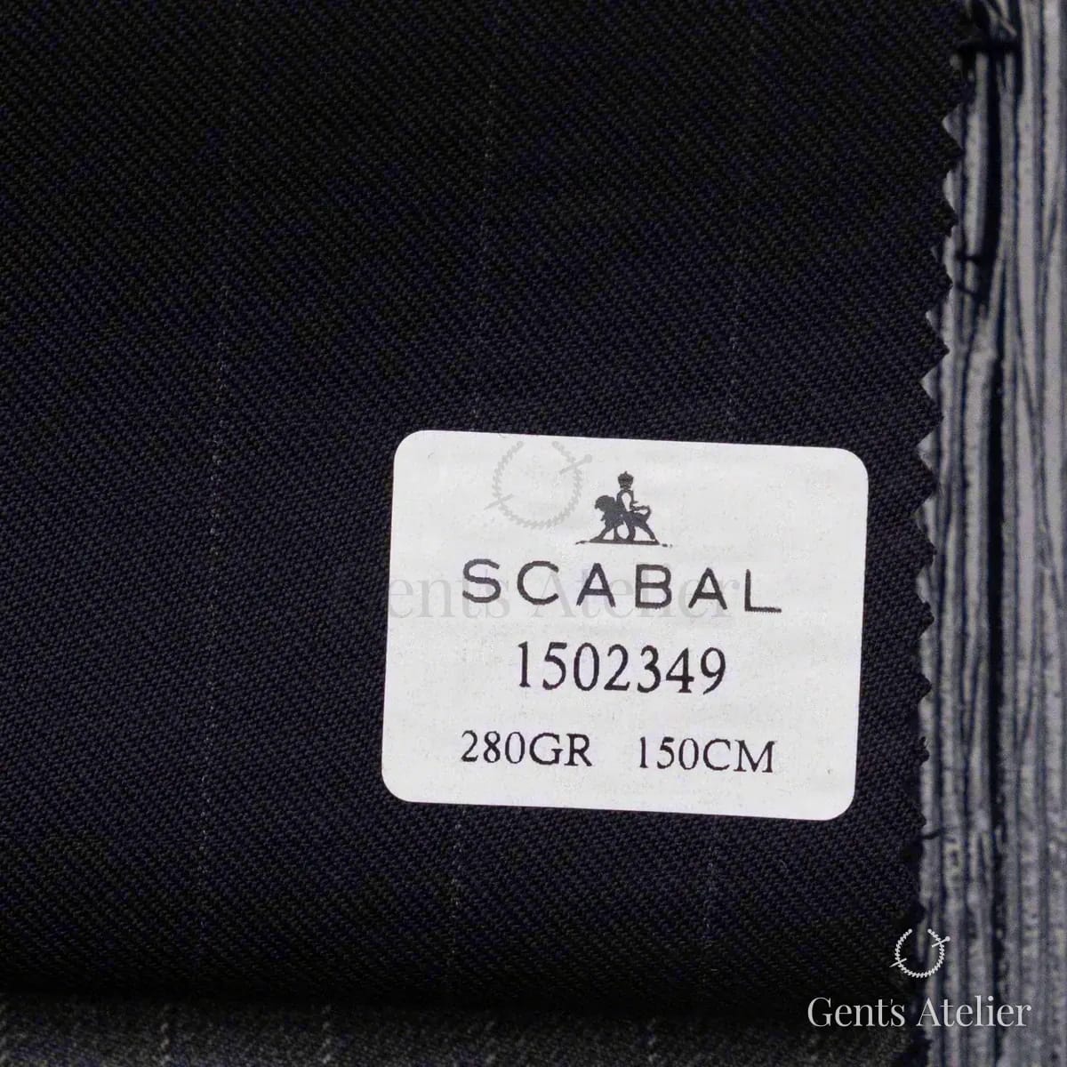 Образец ткани Scabal 1502349 с этикеткой, угольно-синий