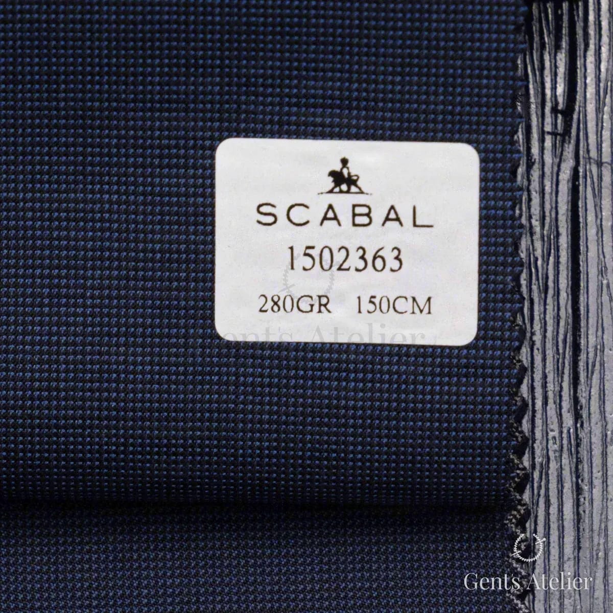 Образец ткани Scabal 1502363 с этикеткой, тёмно-синий