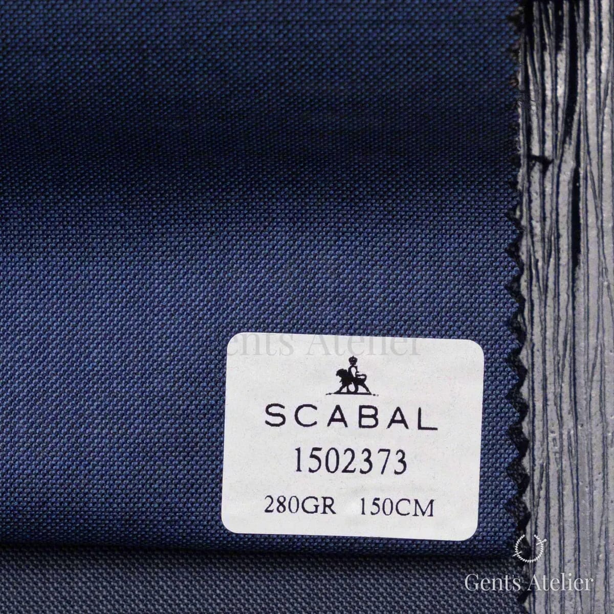 Образец ткани Scabal 1502373 с этикеткой, тёмно-синий