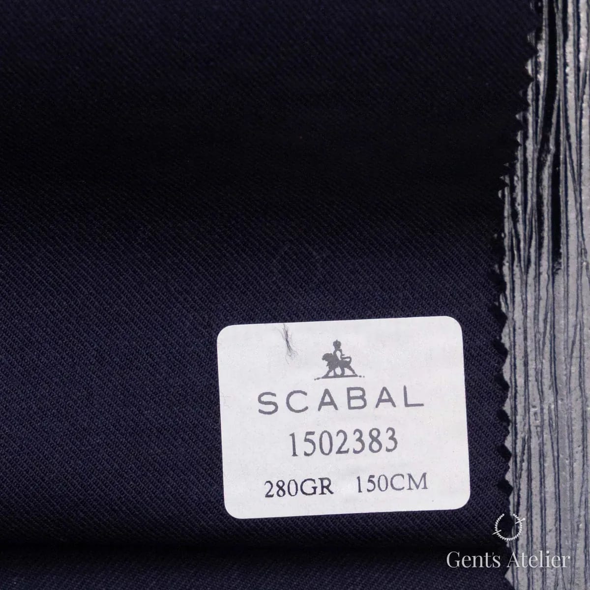 Образец ткани Scabal 1502383 с этикеткой, тёмно-синий почти чёрный