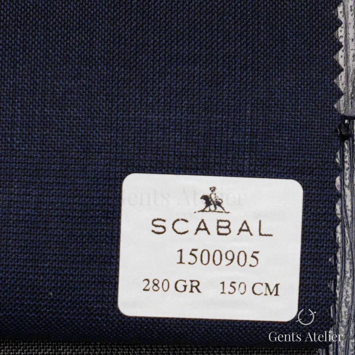 Образец ткани Scabal 1500905 с этикеткой, тёмно-синий