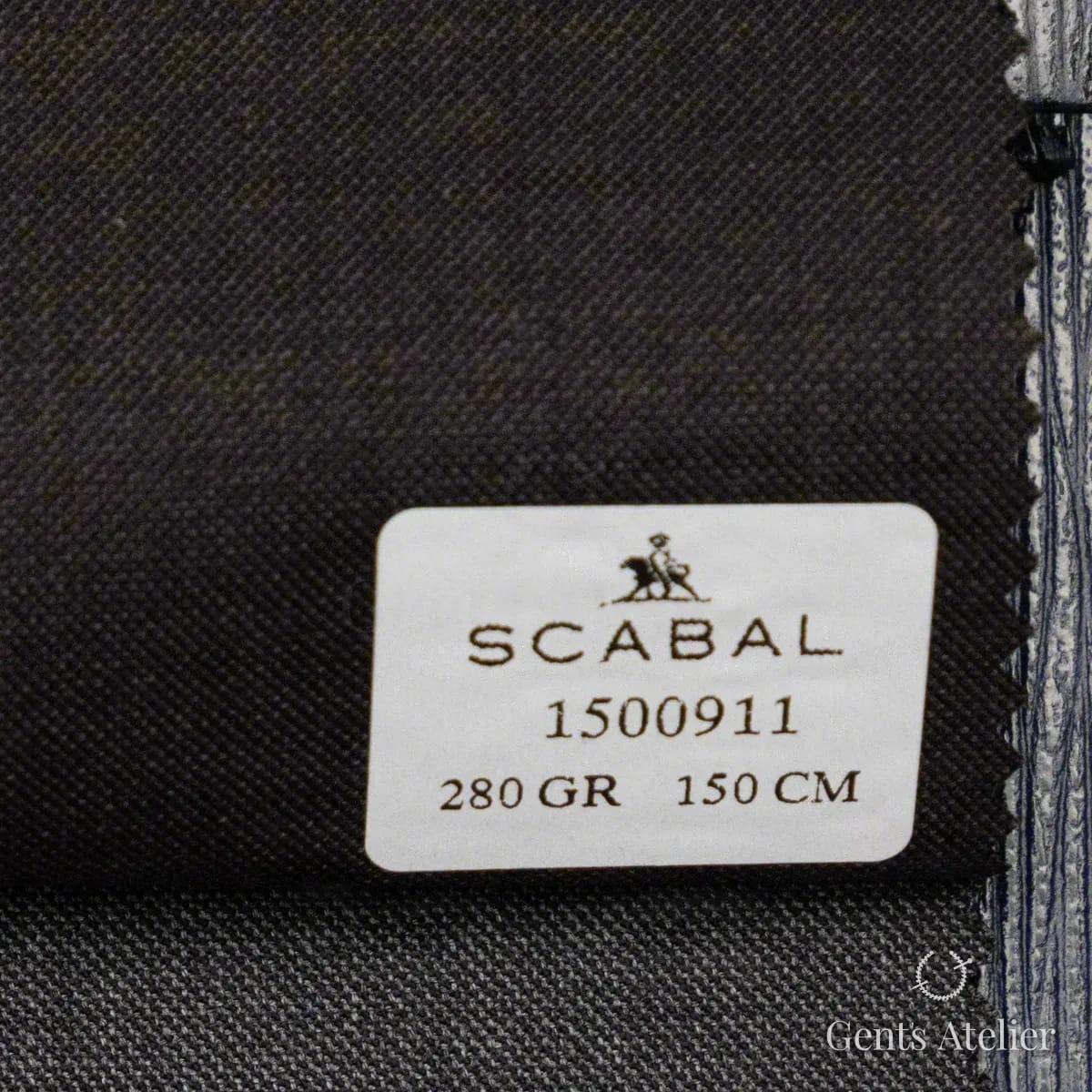 Образец ткани Scabal 1500911 с этикеткой, тёмно-коричневый
