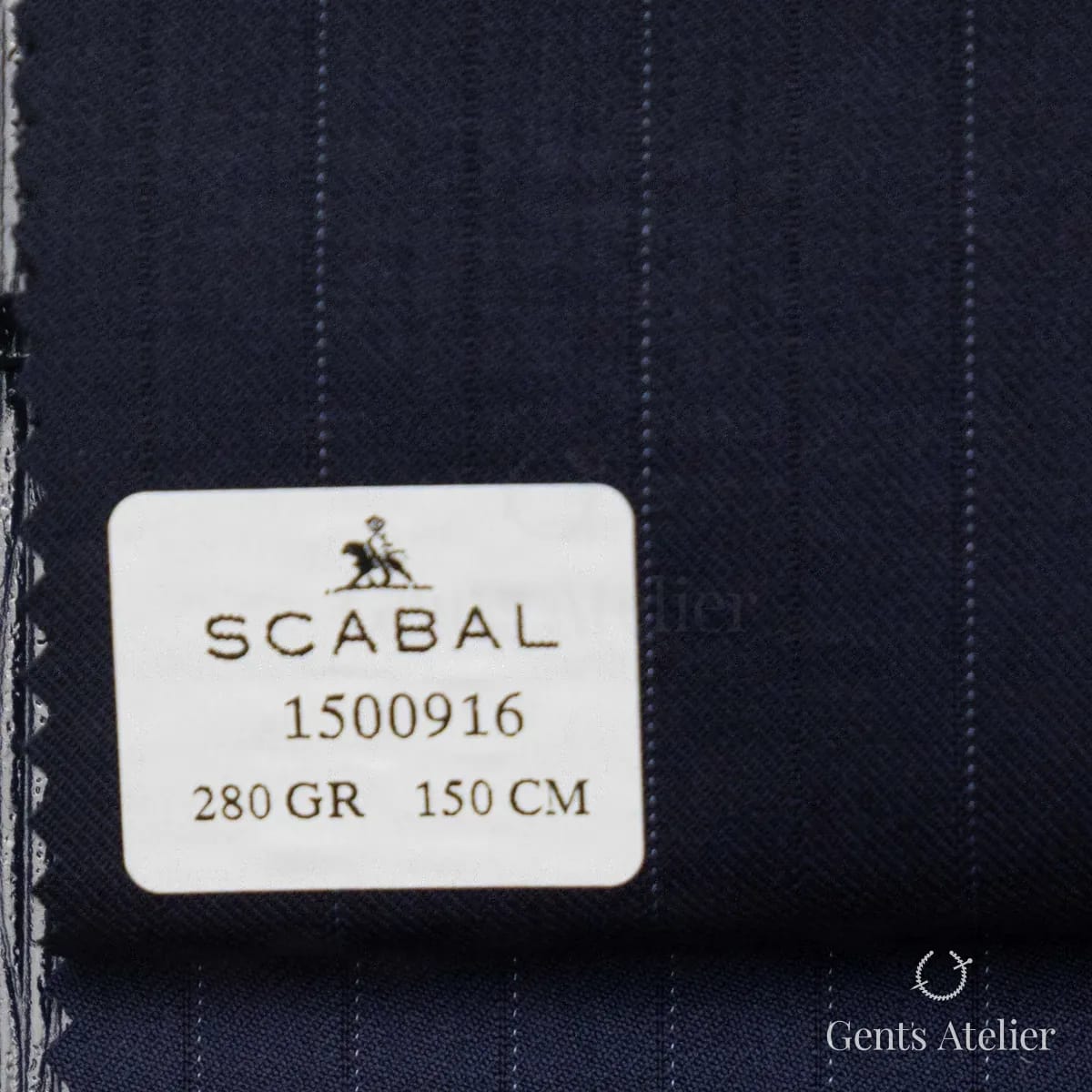 Образец ткани Scabal 1500916 с этикеткой, тёмно-синий
