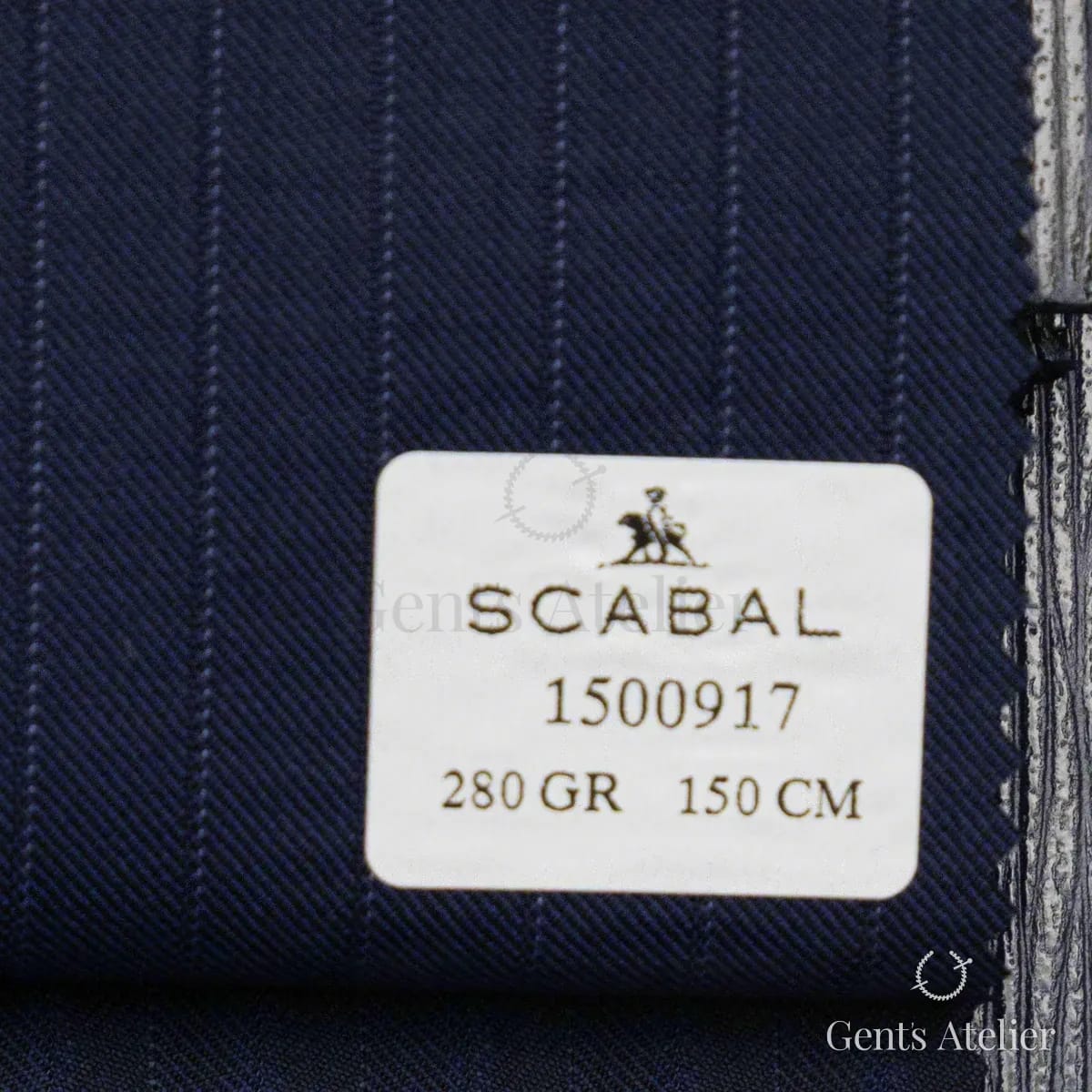 Образец ткани Scabal 1500917 с этикеткой, тёмно-синий