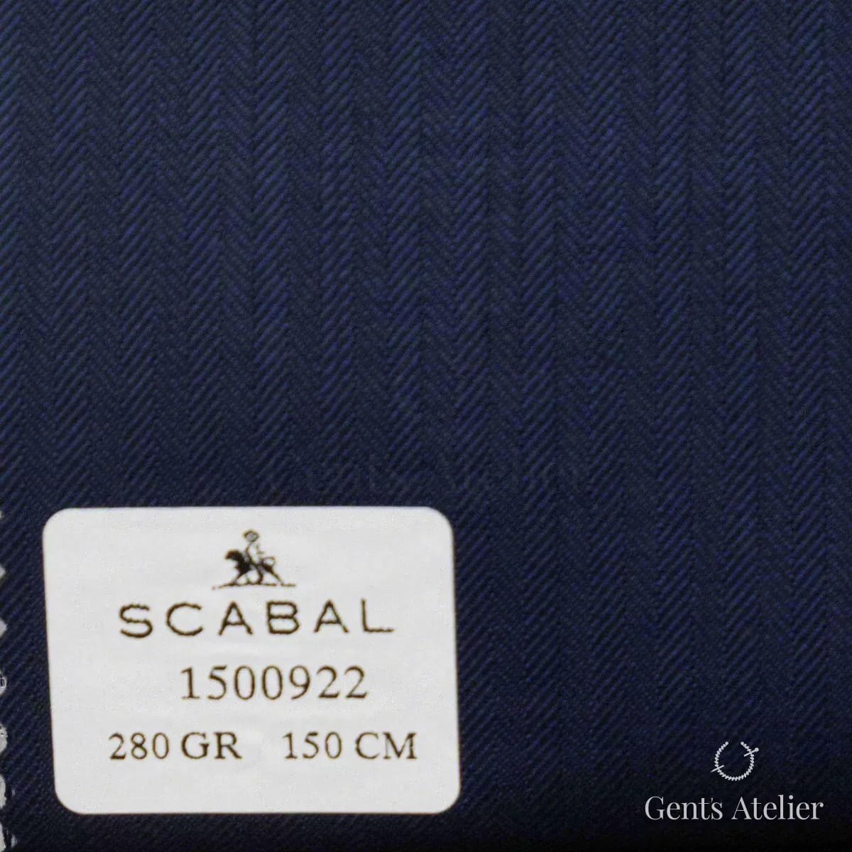 Образец ткани Scabal 1500922 с этикеткой, тёмно-синий