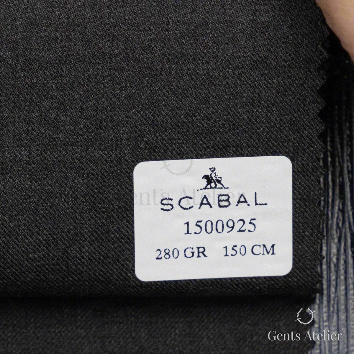 Образец ткани Scabal 1500925 с этикеткой, тёмно-серый, почти чёрный
