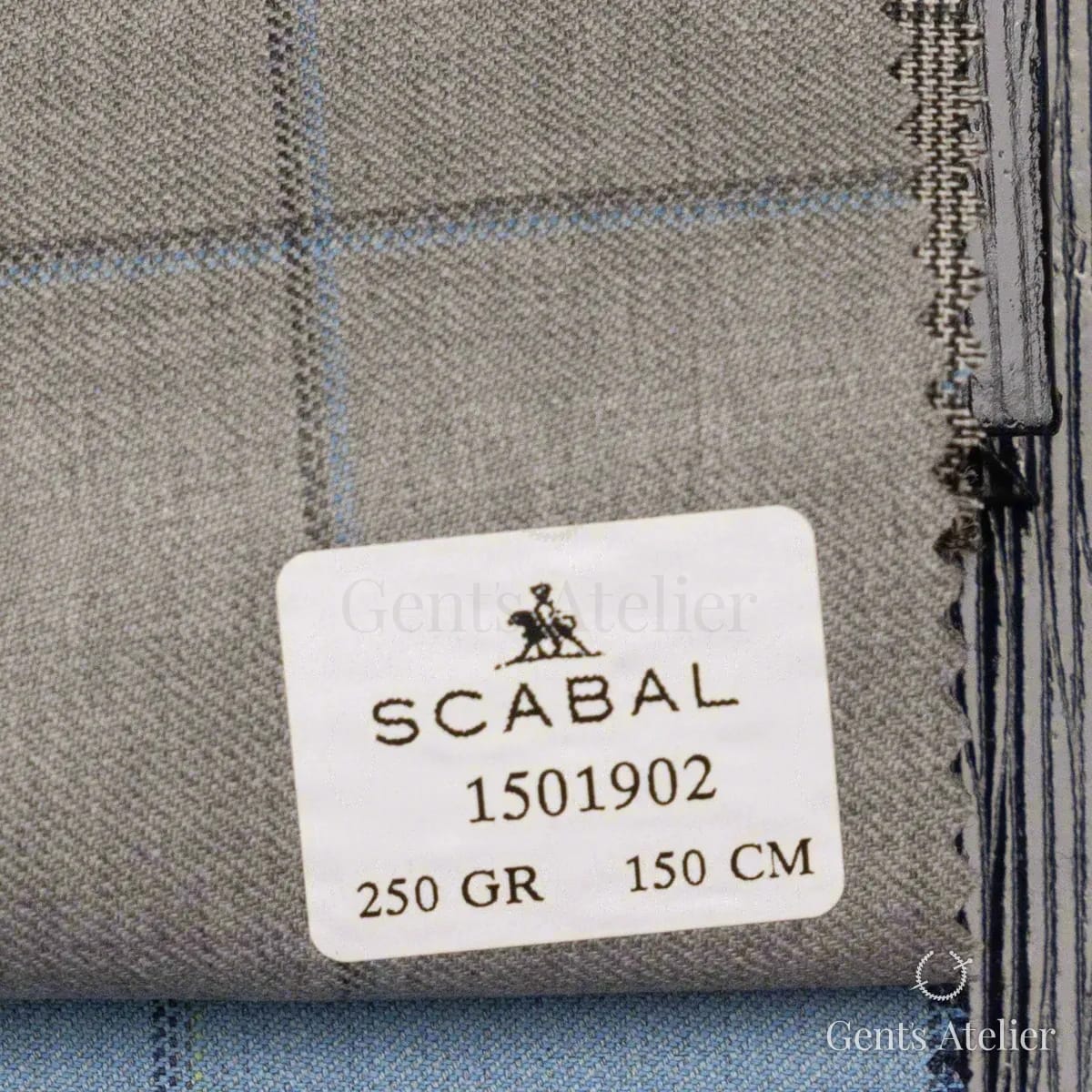 Образец ткани Scabal 1501902 с этикеткой, серо-сиреневый
