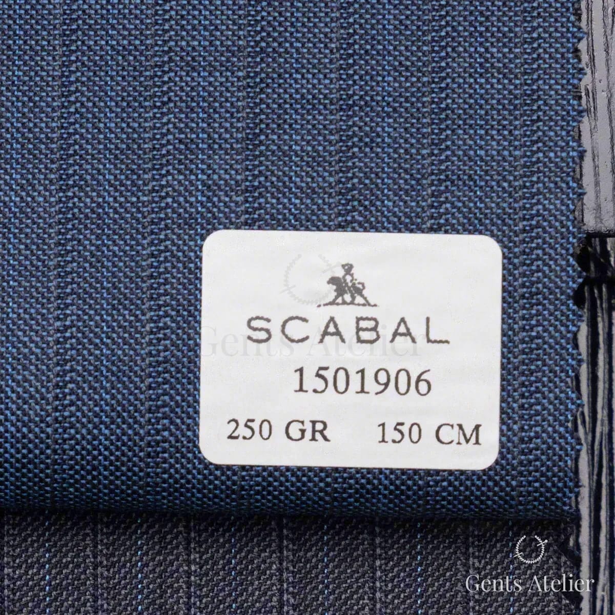 Образец ткани Scabal 1501906 с этикеткой, тёмно-синий